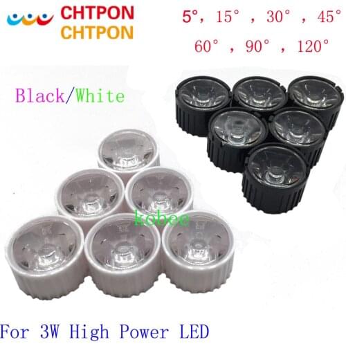 50pcs 5 15 30 45 60 90 120 Degree Angle LED Lens w/20mm Holder Flat Transparent Lens Reflector for 1W 3W High Power LED Emitter