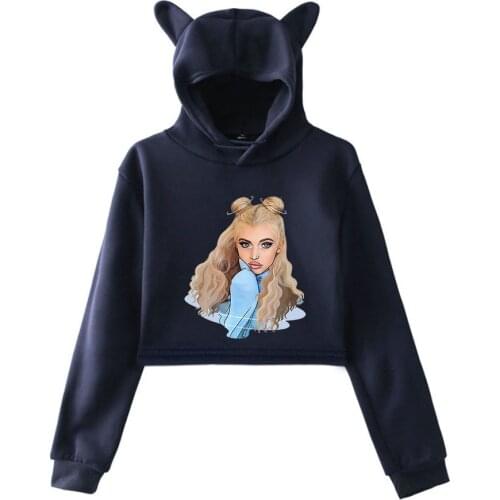 Loren Grey spring new hot Kawaii cat ear cotton hoodie casual all-match pullover loose hoodie comfortable short sexy hoodie tops