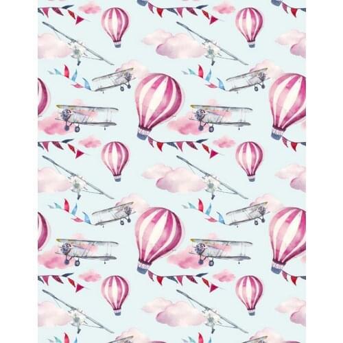 TR Cartoon Photography Backdrop Airplane Blue Sky Children Custom Photo Studio Prop Backgrounds Pink Air Balloons Baby Backdrops