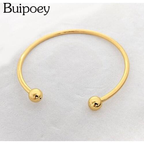 Buipoey High Quality Opening Bracelets Fit Original Beaded Bracelet For Women Girls Fine Threaded Link Head Golden Bangle