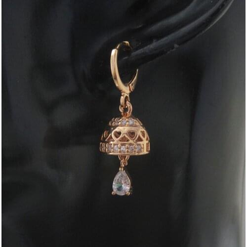 ORDER 10$ SHIP WITH TRACKING CODE/- YELLOW GOLD GP DANGLE TALL 1.41 inch EARRING WIND AEOLIAN BELL WITH STONES FOUR STYLES