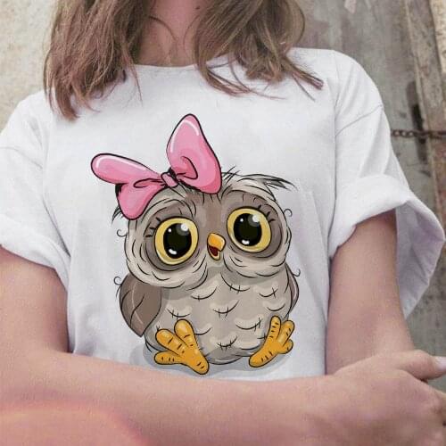 Summer 2021 Women T-shirt Cartoon Owl Printed Ladies Tee Tops Casual Harajuku O-Neck Fashion New tee shirt femme summer tshirts