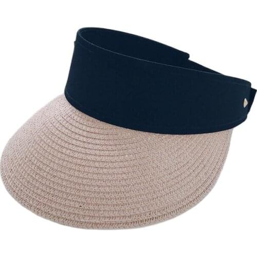 2019 New Simple Summer Straw Sun Hat Women Pearl Backable Sun Visor Hat with Big Heads Wide Brim UV Protection female cap