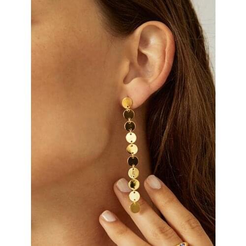 HUIDANG Fashion Gold Color Round Disc Long Drop Earring - BOHO Statement Dangle Earrings for Women
