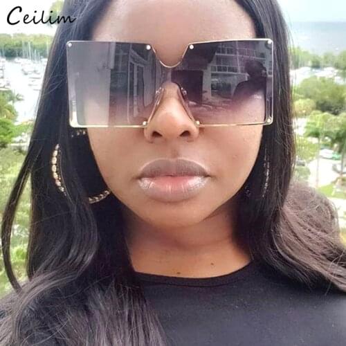 Luxury Oversized Rimless Square Sunglasses Women Brand Designer 2020 New Big Frame Rivet Sun Glasses Fashion Gradient Shades