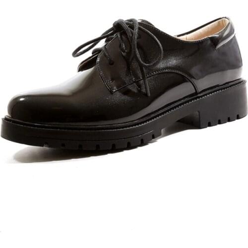 ZJVI Woman Square Heels Pumps 2021 Women Spring Autumn Ladies Platform Women Fashion Patent PU Casual Lace Up Black Shoes Girls