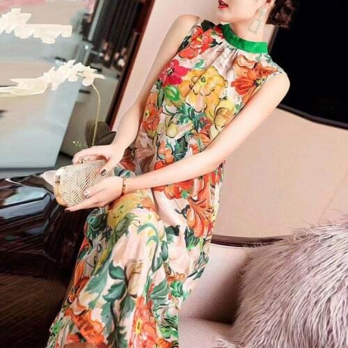 Real Summer Silk Women Ladies Vintage Boho Beach Dresses Print Party Dress Vestidos De Verano 2020 911158 YY2915
