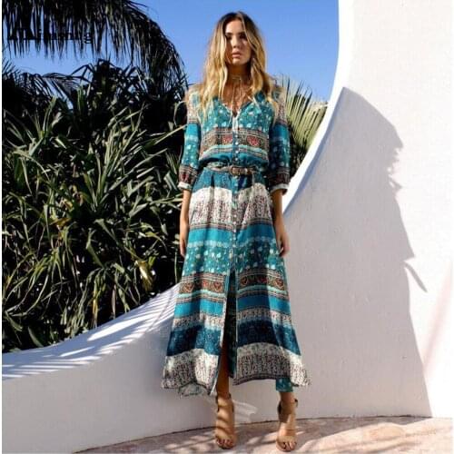 Vintage Flower Print Sweet Dress For Women Long Sleeve V-Neck Party Dress 2021 Summer New Patchwork Long Maxi Dresses Femme