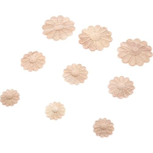 10pcs/2pcs Woodcarving Flower Decal 4/5/7cm Round Wooden Disc Figurines Crafts Corner Appliques Frame Wall Door Furniture Decor