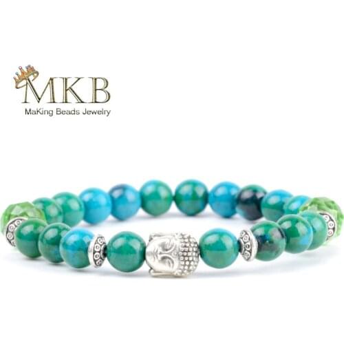 2018 Fashion Woman Bracelets Natural Chrysocolla Stone Beaded Buddha Charm Bracelet Men Accessories Jewelry Drop shipping