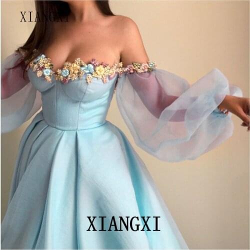 2020 Robe De soirée manches bouffantes robes De soirée Robe De soirée formelle Robe De bal plongeant fleur 3D hors De l'épaule