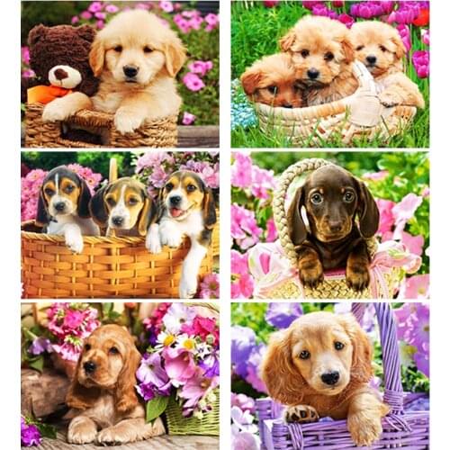 DIY 5D Diamond Painting Full Round Square Resin Mosaic Diamonte Embroidery Cross Stitch Kits Wall Art Sweet Puppy Dog