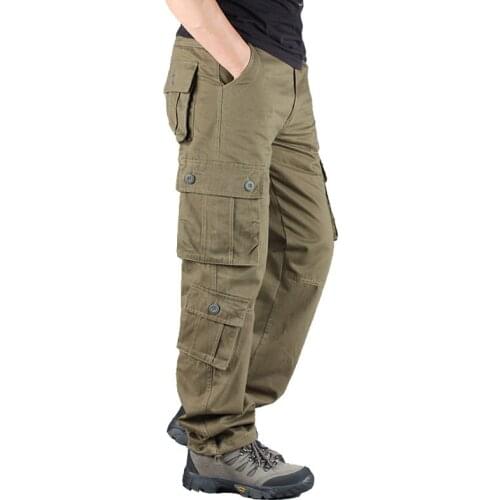 Casual cargo Men Pants Multi Pockets Military Style Tactical Pants Cotton Mens Outwear Straight Casual Trousers for Men