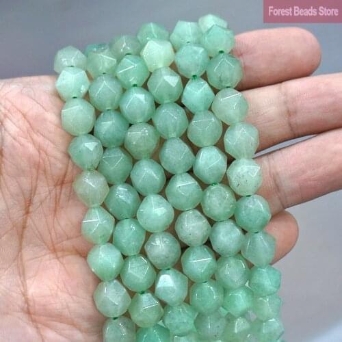 Natural Stone Beads Faceted Green Aventurine Loose Spacers Beads DIY Bracelet Accessories for Jewelry Making 14" Strand 6 8 10MM