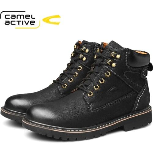 Camel Active New Tooling Men Boots Genuine Leather Black Trend Wild England Outdoor Natural Cowhide Winter Shoes Men Army Boots