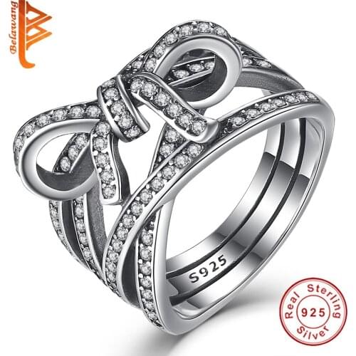 Factory Price 925 Sterling Silver Pave CZ Crystal Bow Hollow Ring for Women Girl Wedding Rings Knuckle Finger Jewelry