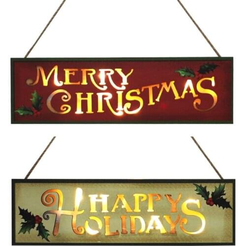 Merry Christmas Wooden Sign with LED Light Up Indoor Outdoor Hanging Plaque Door Hanger Farmhouse Xmas Wall Decoration