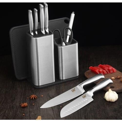 XYj Steel Kitchen Knife Holder Storage Stainless Steel Knife Block Stand for Knives Large Capacity Multifunctional Storage Seat