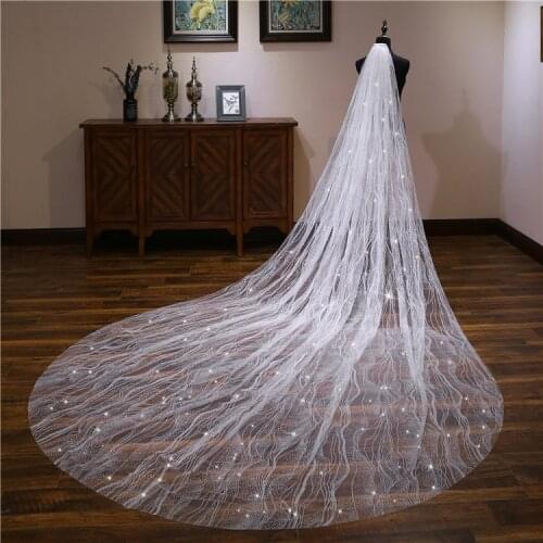 New Galaxy Shining Silver Sequins Spraying 4 Meters Long 3 Meters Wide Wedding Veil 4*3 Meters Bridal Chapel Veil With Comb