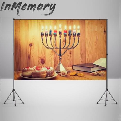 Photography Backdrops Brick Wall photo background Happy Hanukkah candle dessert Wine glass photozone photophone party photocall