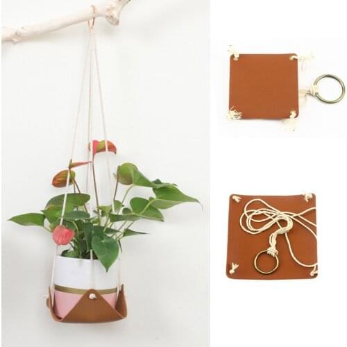 PU Leather Plant Hanger Hanging Planter Square Bottom Gardening Indoor Plants Cactus Succulent Flower Pot Holder