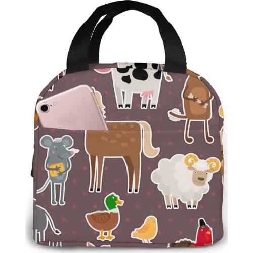 Insulated Lunch Bag Thermal Farm Animal Cow Sheep Pig Tote Bags Cooler Picnic Food Lunch Box Bag
