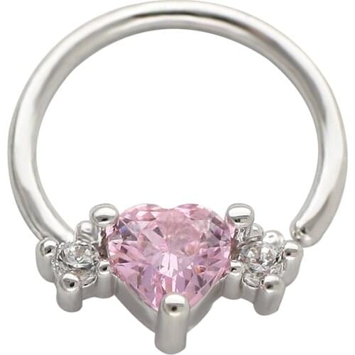 JHJT 20G/18G Septum Nose Ring Hoop Piercing Stainless Steel Clear Heart CZ Cartilage Earrings Nose Piercing Body Jewelry