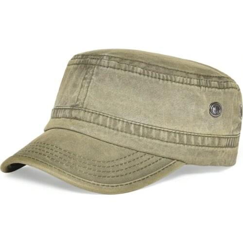 VOBOOM Men Women Stylish Military Hats Summer Autumn Washed Cotton Army Cap Flat Top Hat with Air Hole 162