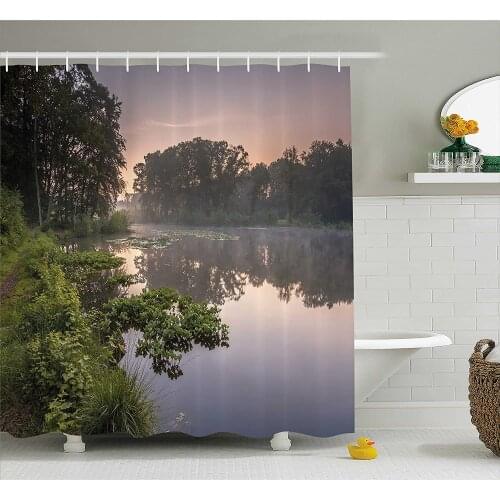 Forest Shower Curtain Lake in Natura Reserve Springendal Netherlands Foggy Morning in Woods Ecology Bath Curtains For Bathroom