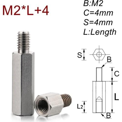 M2*L+4 Stainless steel Standoff Spacer Female Male Spacing Screws Threaded Spacer hex spacer