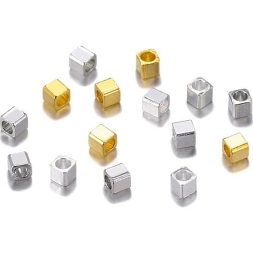 100pcs/lot 2 mm High Quality Copper Spacer Bead Square Loose Beads Big Hole for Jewelry Making Bracelet DIY Accessories supplies