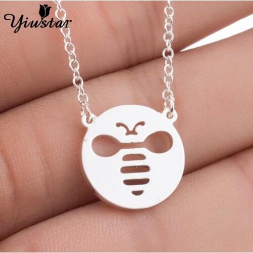 Fashion Stainless Steel Tiny Minimalist Bee Pendant Chain Necklaces for Women Gifts Cute Insect Geometric Hollow Pattern Jewelry