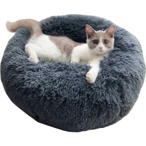 Cat Bed House Soft Donut Dog Bed Washable Long Plush Dogs Cats Kennel Deep Sleep House Warm Sleeping Bag Puppy Cat Mat