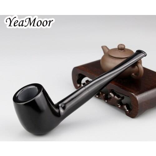New Solid Black Smoking Pipe 9mm Filter Straight Tobacco Pipe Handmade 9mm Filter Ebony Wood Pipe 10 tools free Smoke Accessory
