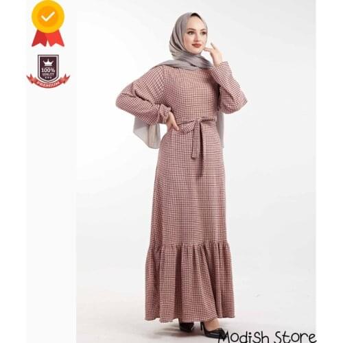 |2021 New Season| Checked Ruffle Dress For Women High Quality Turkey Dubai Abaya Evening Dresses European Clothing Hijab