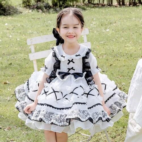 Baby Clothing Spanish Vintage Lolita Ball Gown Lace Print Short Sleeve Birthday Party Easter Princess Dresses For Girls