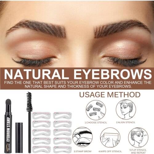 One Step Eyebrow Stamp Kit Professional Eyebrow Pen Shaping Makeup Set with 10 Reusable Eyebrow Stencils and Eyebrow Brushes