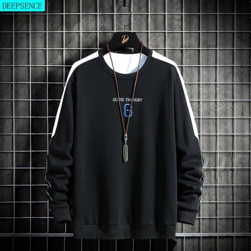 Autumn New Mens Pullover Long-Sleeved Round Neck Sports Shirt Mens Korean Casual Loose Solid Color Pullover Men