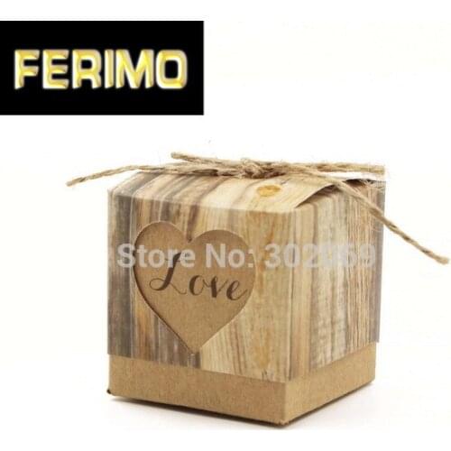 Popular Wedding Gift box of "Hearts in Love" Rustic Kraft Favor Box and Party decoration gift For Party favor box 12pcs