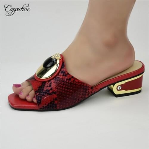 Amazing Red Lady Slippers African Womens High Heel Shoes For Party 86-17 Heel Height 5CM