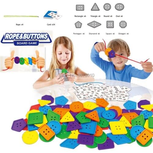 Rope & buttons Geometric Shape Threading Buttons Puzzles Logic Game Preschool Hand-eye Coordination Educational toys for kids