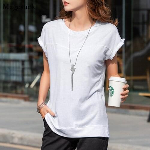 Plus Size Loose Blouses Women 2021 Cotton Short Sleeve White Blouse Tops Summer Fashion Casual O-neck Solid Tee Shirt Femme 9549