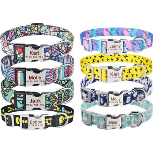 Adjustable Nylon Products Dog Collars Puppy Medium Large Unisex Dogs Collar Personalized Dog Collar Custom Engraved Name ID Tag