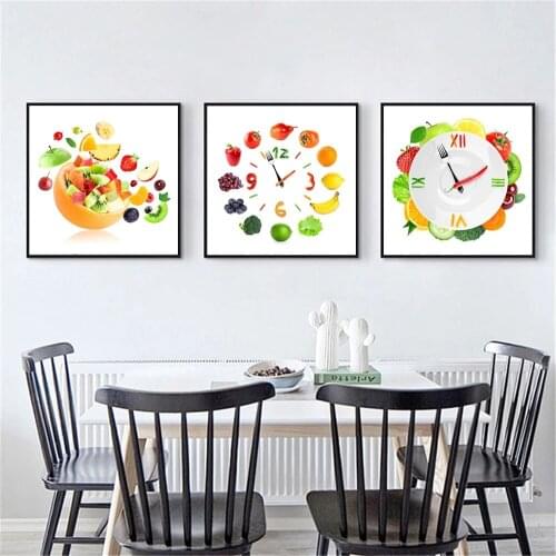 Nordic Fruit Lemon Bicycle Art Vegetables Poster Wall Clock Food Painting Restaurant Pictures Home Kitchen Decoration Cuadros