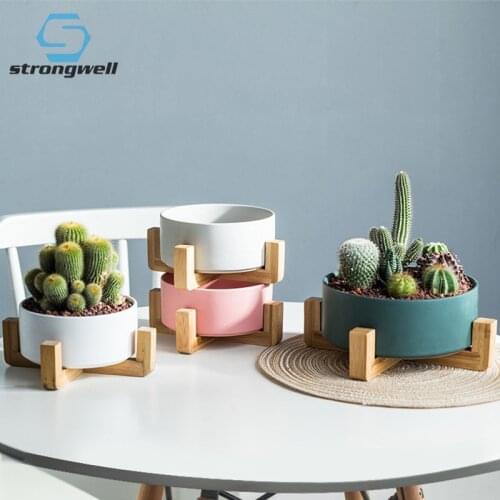 Strongwell Home Desktop Decoration Flower Pot With Wooden Shelf Ornament Creative Succulent Flowerpots Mini Bonsai Planter