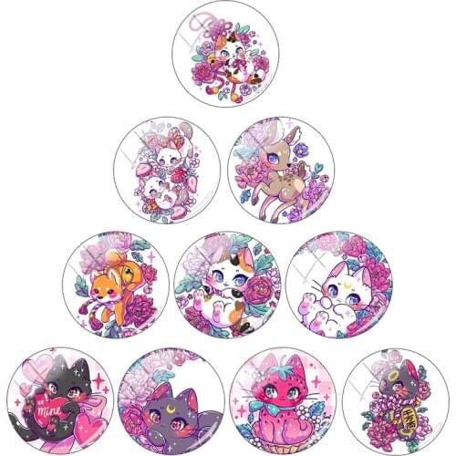 TAFREE Colorful Cat Deer Dog Lovely Animals Images 12/15/16/18/20/25 mm Glass Cabochons Diy Jewelry Making For Keychain Earrings
