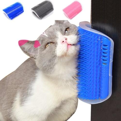 Corner Pet Brush Comb Play Cat Scratcher Groomer Toy Cat Grooming Massager Supplies with Catnip Cat Brush Hair Shedding