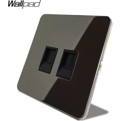 Wallpad Black Nickel Double PC Internet Socket 2x Computer Port RJ45 Data Outlet Stainless Steel Panel