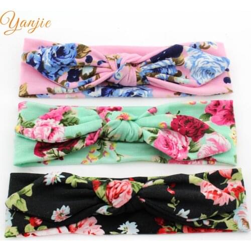 YANJIE 10pcs/lot 2021 Rabbit Ear Floral Cotton Headband Wholesale Trendy Bunny Soft Solid Elastic Kids Girl DIY Hair Accessories