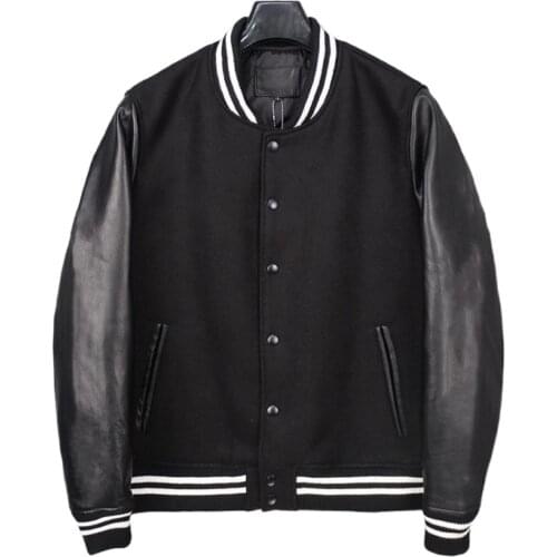 Japanese Sheepskin Stripe Jacket for Men and Women Genuine Leather Wool Jacket Streak Baseball Coat For Man Winter Outerwear